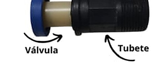 Válvula separada do tubete, mostrando as duas partes