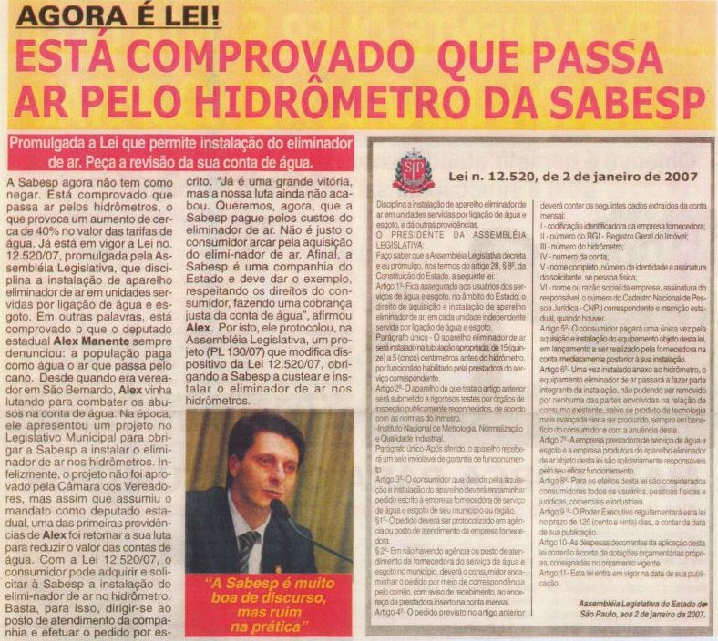 Está comprovado que passa ar pelo hidrômetro da sabesp