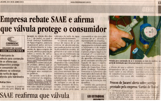 Empresa rebate SAAE e afirma que válvula protege o consumidor